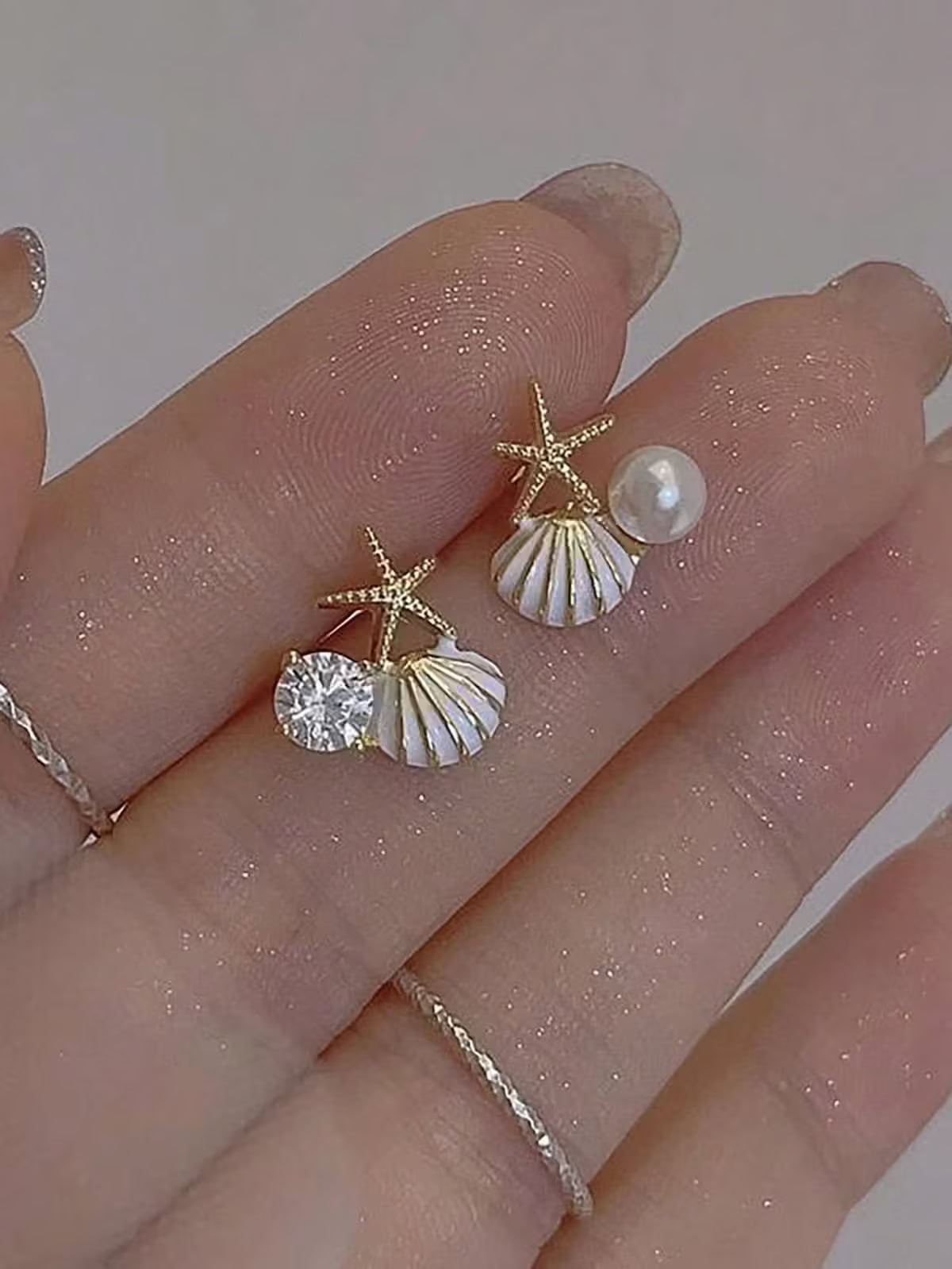 Starfish Pearl Stud Earrings for Women – Beach Shell Earrings Daily Wear
