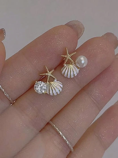 Starfish Pearl Stud Earrings for Women – Beach Shell Earrings Daily Wear