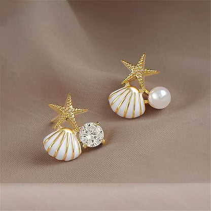 Starfish Pearl Stud Earrings for Women – Beach Shell Earrings Daily Wear
