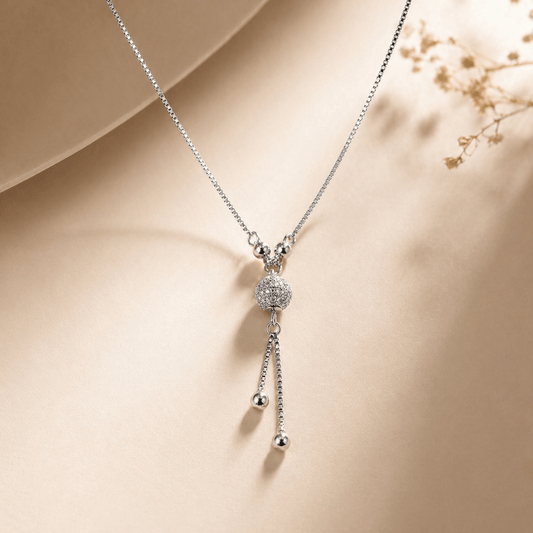 Silver Pendant Necklace for Women | Long Chain Necklace | Minimal Elegant Neckpiece | Party Wear Jewelry | Lightweight Adjustable - Petals & Ore