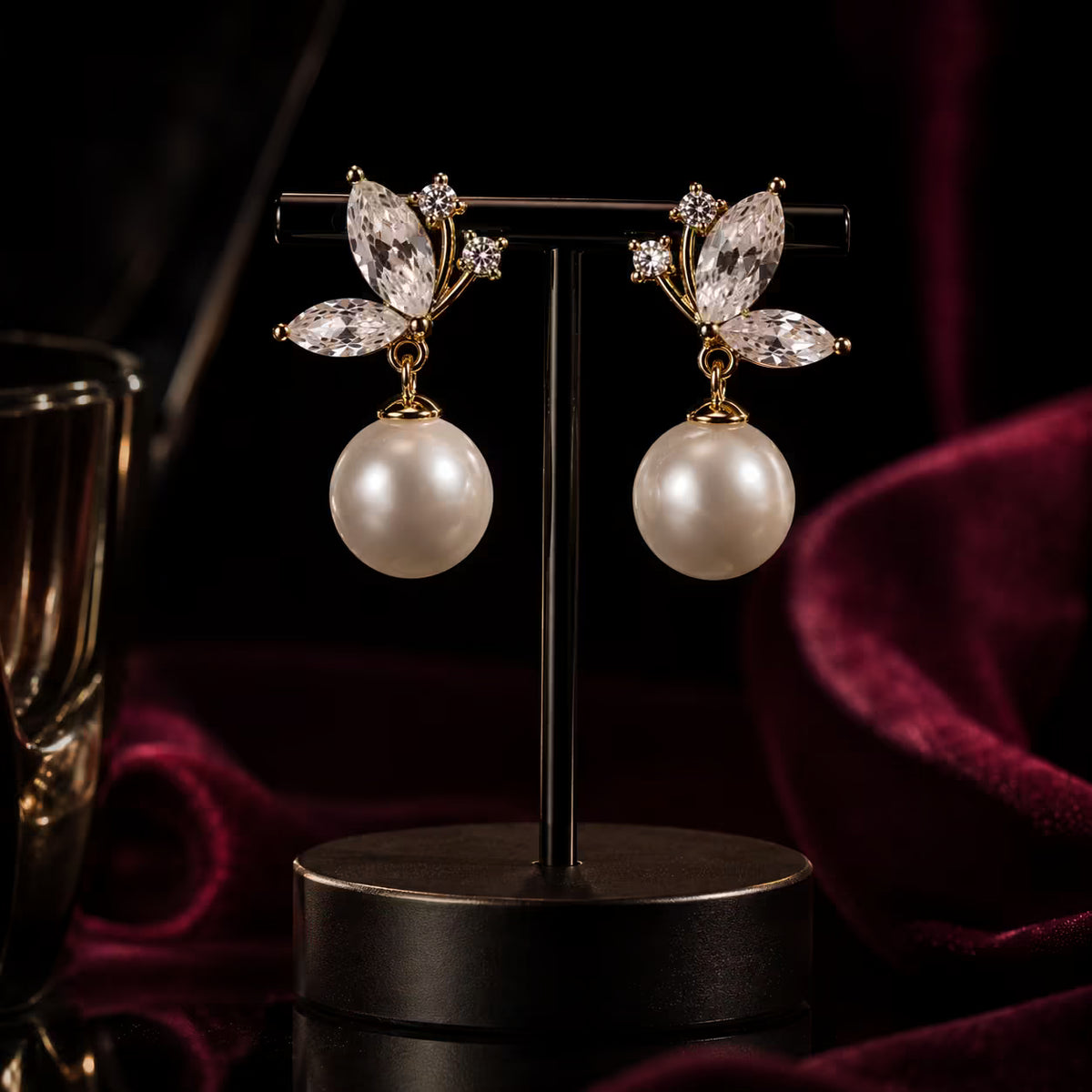 Office-to-Dinner in One Earring — Crystal Petal Pearl Drop | Lightweight | Party Wear