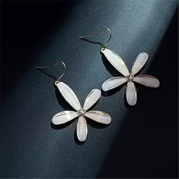 White Flower Dangle Earrings for Women Lightweight Floral Drop Earrings Trendy Daily Wear - Petals & Ore